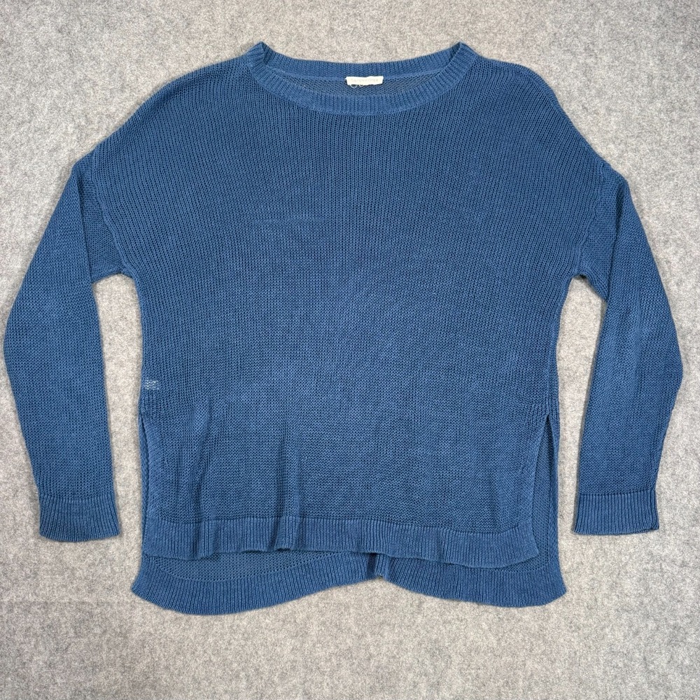Eileen Fisher Blue Open Loose Knit Crew Neck Pullover Lightweight Sweater Size M